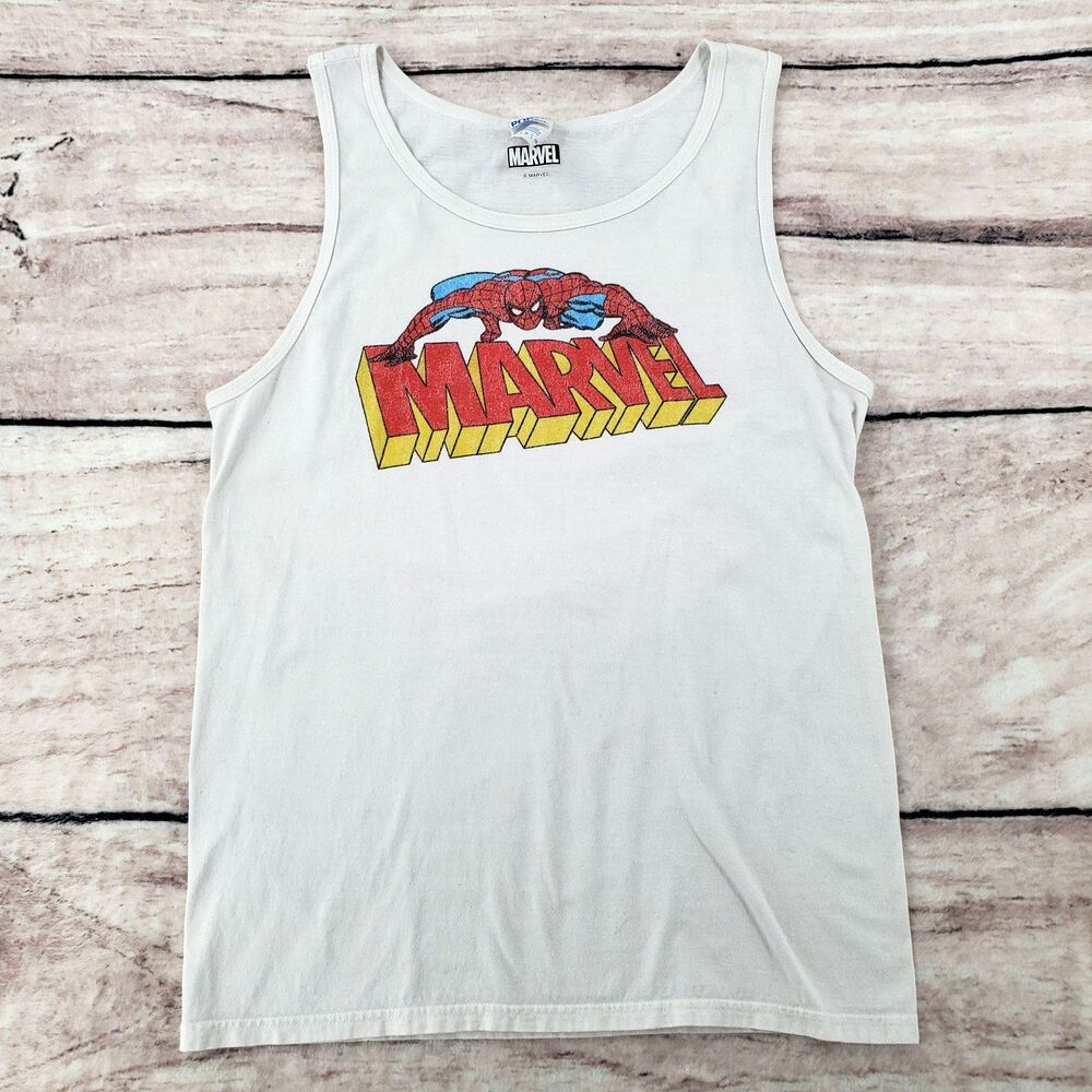 Vtg Marvel Spider Man Tank Top Mens Small 3D Block Style Graphic Logo Cotton Tee